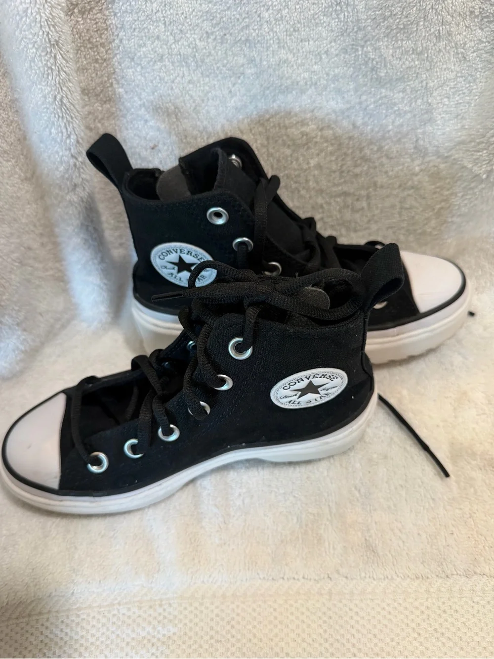 Converse Black High-Top platform Sneakers with White Toe Cap
